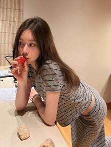 2件套女士柔软印花休闲裙套装 - 灰色 - 查看 5