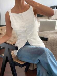 Blusa elegante sin mangas de cuello cuadrado para mujeres - Albaricoque - Ver 5