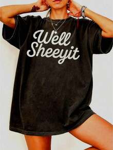 Well Sheeyit Country Western T-Shirt, Vintage Retro Western T-Shirt, Sarcastic Humor T-Shirt For Adults | Y2K T-Shirt With Funny Meme, Funny Graphic T-Shirts For Men And Women, Crew Neck, Casual Loose Fit. - 黑色 - 查看 7