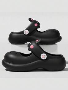 Damen-Sandalen mit Hasenohren und dicker Sohle, niedliche, atmungsaktive EVA-Strandpantoffeln mit Cartoon-Motiv, geeignet für alle Jahreszeiten, bezaubernde Outdoor-Sandalen, Cut-Out - Schwarz - Übersicht 5