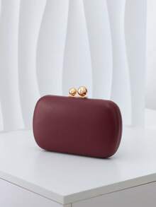 Mini sac de soirée multifonctionnel de luxe pour femme, pochette avec fermoir boule doré glamour, sac à bandoulière et sac bandoulière - Rouge foncé - Voir 10