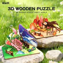 2pcs Kids Insect Theme 3D Wooden Puzzles, DIY Assembly Butterfly And Beetle Models, Creative Educational Toys, Desktop Decor, Perfect Birthday And Holiday Gifts For Boys And Girls - Multicolor - View 1
