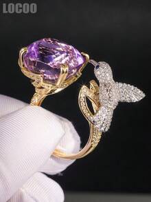1pc Captivating Cubic Zirconia Stone Ring, Suitable For Women, Ideal For Weddings, Engagements, Anniversary Parties, Valentine's Day Gift - Purple - View 4
