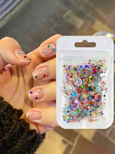Mixed Colorful Pointed Bottom & Heart Nail Rhinestones, Super Shiny 3D Irregular Stacked Gems, Dopamine Iridescent Summer Vibe Nail Charms, Ins Style Nail Art Accessories, DIY Manicure Decoration Supplies For Festival Party