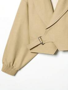Women's Spring Khaki Loose Waist Tie Long Sleeve Casual Work Jacket Short Trench Coat Autumn Jacket - Khaki - View 10