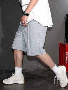 1pc Boys' Casual Sports Shorts With Personalized Front Decor, Spring Summer Autumn Back To School Season - Light Grey - View 7