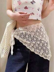 一套女士花卉蕾丝围巾和手帕，轻盈透气，适合海滩、日常、派对和正式场合，夏季发饰，沙滩头巾，度假头带，时尚发带夏季头巾 - 彩色 - 查看 7