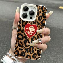 Funda para teléfono - 1 unidad de funda para teléfono con diseño de corazón de leopardo y rosa, compatible con Apple  11/12/13/14/15/16E/17 Pro Max/Plus/Air. Antigolpes, a prueba de caídas, estilo europeo y americano, elegante y a la moda, se puede regalar a un ser querido o a amigos. - Blanco - Ver 3