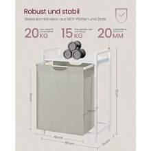 Cesto per la biancheria, contenitore per la biancheria con ripiano, cassetta per la biancheria, sacco per la biancheria rimovibile in tessuto Oxford, struttura in metallo, 65 L, 50 x 33 x 72 cm, bianco crema-bianco opaco - nero - Visualizzare 5