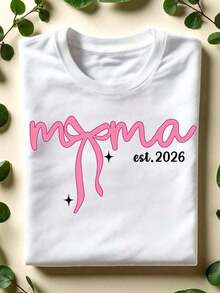 1 camiseta Mama Est 2026, camiseta rosa con lazo para mamá, camiseta para nueva mamá, regalo para el Día de la Madre, camisetas de manga corta para mamá, regalo para futura mamá, camisetas de maternidad. CL-682180g 100% Algodón - Blanco - Ver 5