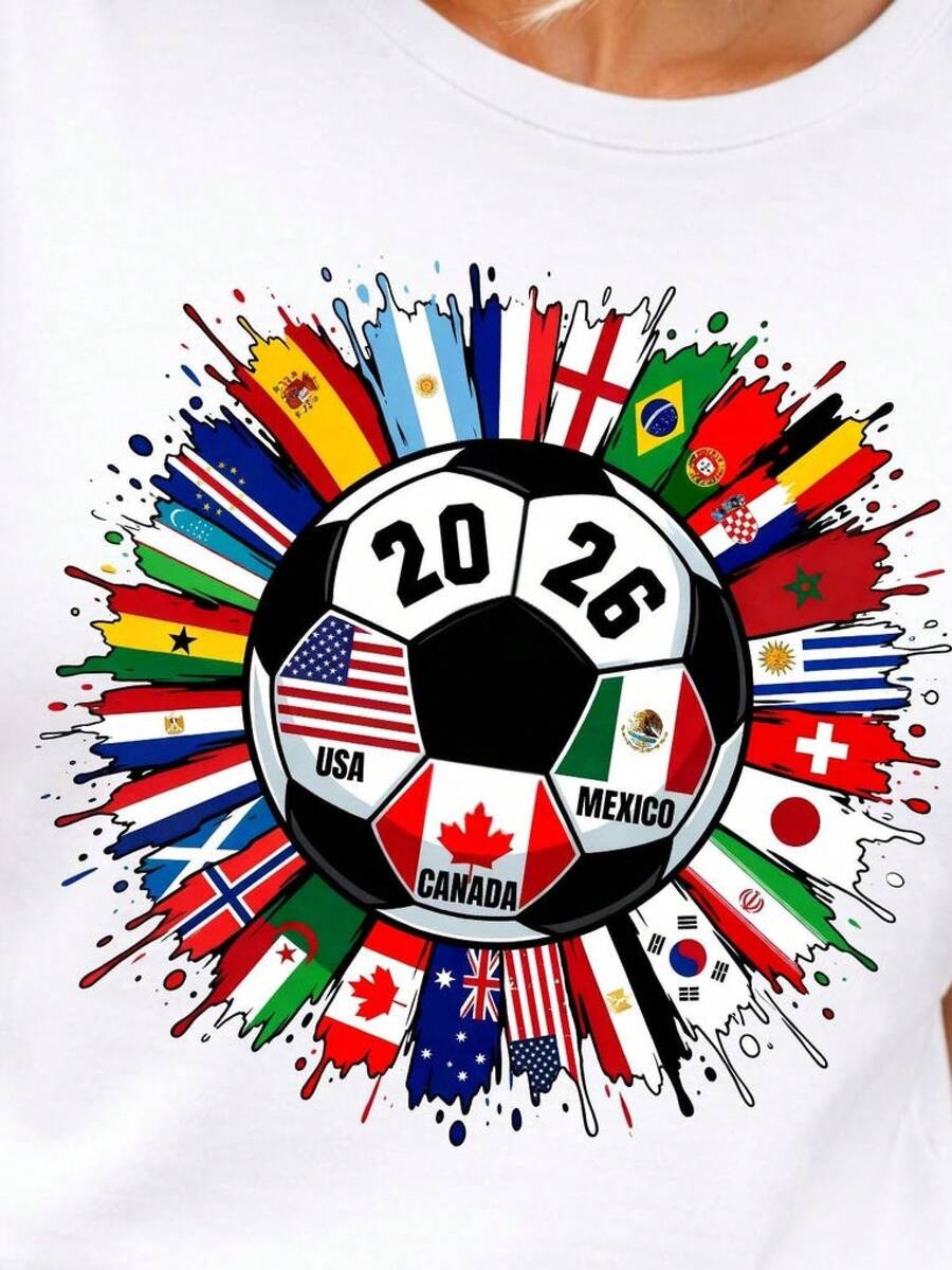 2026 Football Fan T-Shirt, USA, Mexico And Canada Football Jersey, International Flags T-Shirt, Gift For World Football Fans, 2026 Sports T-Shirt, Unisex Fan T-Shirt. - 黑色 - 查看 1