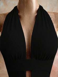 Vestido ajustado de mujer con escote halter y espalda descubierta, de moda y sexy, para verano - Negro - Ver 3