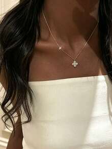 1 chiếc dây chuyền bạc hình cỏ bốn lá dành cho nữ, dây chuyền choker cao cấp sang trọng, dây chuyền nữ độc đáo, thanh lịch, phù hợp để đeo hàng ngày, Halloween, Giáng sinh, Ngày Valentine, hẹn hò, đám cưới, lễ hội âm nhạc, tiệc tùng và các dịp khác. - Dây chuyền hình cỏ bốn lá kép - bạc - Xem 4