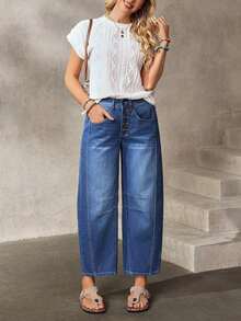 Jeans informales desgastados y desgastados, con ajuste de novio para mujer - Azul 3 - Ver 6