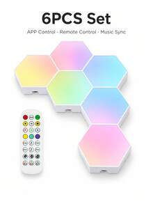 RGB六边形LED壁灯面板，智能DIY模块化壁灯，支持APP远程控制，音乐同步USB供电变色灯，适用于游戏室、卧室装饰 - RGB 六角形拼接裝飾燈 - 查看 13