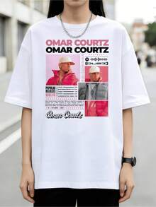 Omar Courtz Pink Tone Retro Tracklist Poster Fan Cotton Summer Short Sleeve T-Shirt - White - View 1