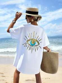 Camiseta de talla grande con estampado floral de verano - Blanco - Ver 4