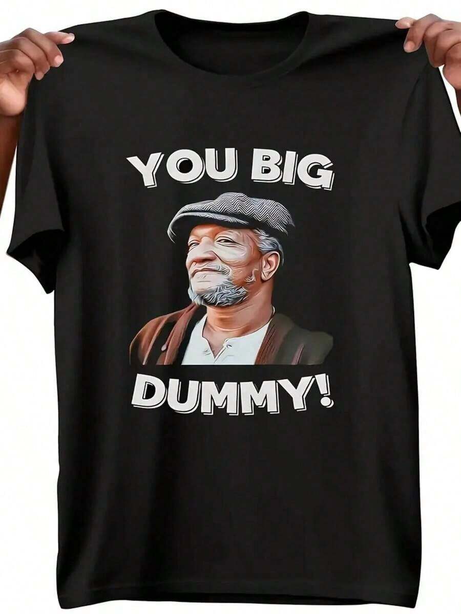 1 Pieza, 100% Algodón, Camiseta con Estampado de TV Divertido "You Big Dummy", Camiseta Casual de Temporada para Hombre, Camiseta de Algodón de Cuello Redondo de Manga Corta, Camiseta Deportiva para Exteriores, Regalo de Navidad y Acción de Gracias, Affilante. - Negro - Ver 1
