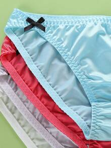 4 PCS Set Of Women's Sexy Seamless V-Shaped Underwear With Bow Decoration Design, Breathable, Comfortable And Soft Daily Basic Style, Invisible Wearing And Low Waist Underwear Set - 彩色 - 查看 4
