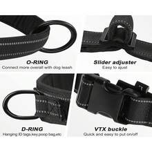 1pc Adjustable Reflective Nylon Soft Padded Tactical Dog Harness Vest, Suitable For Medium To Large Dogs, Durable And Non-Pulling, Ideal For Outdoor Walking, Hiking And Daily Use - Black - View 13