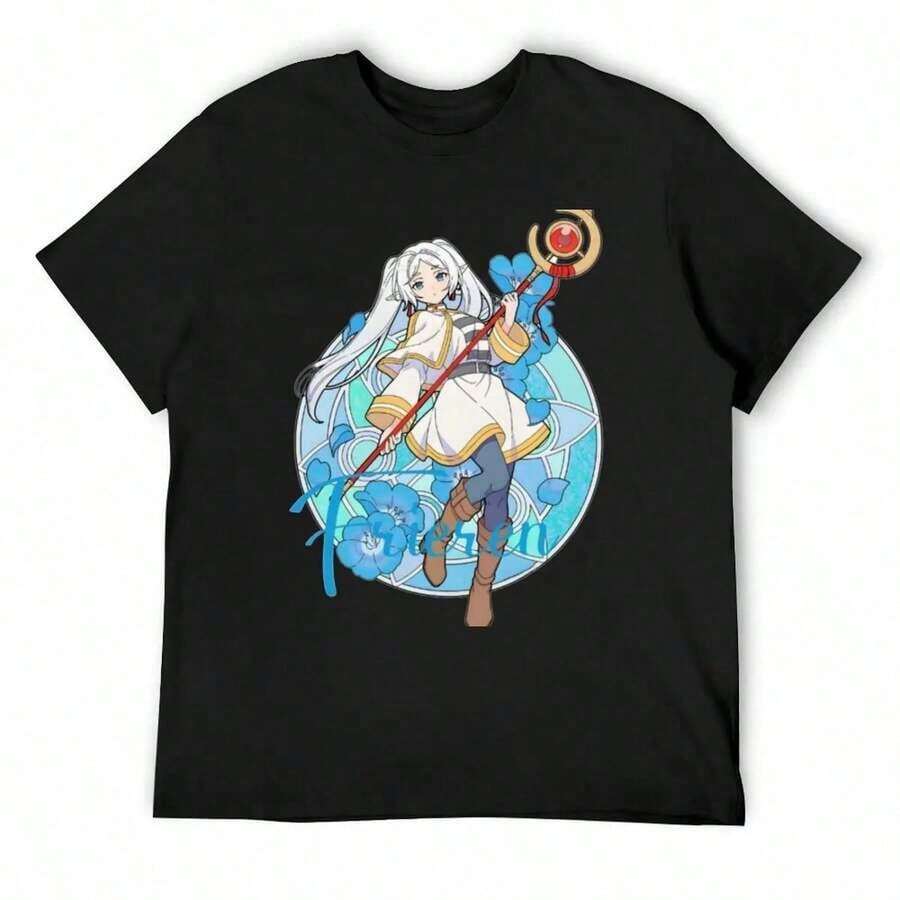 Camiseta Frieren, ropa de anime, negra, disfraces divertidos, camiseta de manga corta para hombre, Y2k, Camiseta, Camisa De - Negro - Ver 1