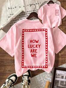 1pcsHow Lucky Are We Women Summer Tops,Beach Outfits, Casual Blouses-Graphic Tees For Women Soft Cotton Short Sleeve Shirts-Back To School Shirt - 粉色 - 查看 7