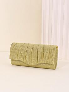 Clutch estilo sobre con tapa abatible, perfecto para fiestas de noche de mujeres, adecuado para bodas, recepciones de cóctel, graduaciones y diversos eventos. - Dorado - Ver 6