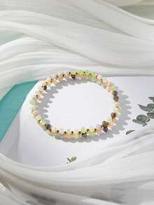 1pc Women's Fashion Minimalist Crystal Elastic Bracelet, Versatile & Suitable For Vacation Wear - Multicolor - View 5