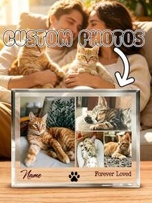 Customized Acrylic Photo Frame, Custom Cat Dog Photo Acrylic Plaque, Personalized Pet Memorial Gift, Horizontal Rectangular Desktop Display, Pet Sympathy Gift - Multicolor - View 4