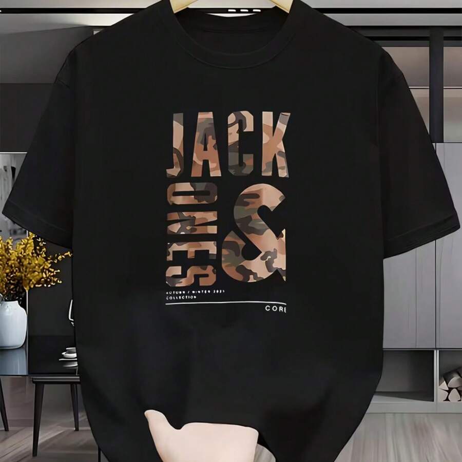 Printed T-Shirt For Men And Women - 黑色 - 查看 1