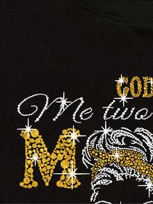 Camiseta Gráfica de Mujer MM NANA MAM "Mamá y Abuela" - Diseño con Brillo y Gafas de Moda, Cuello Redondo Manga Corta Casual para Primavera/Verano, Tejido No Transparente, Regalo del Día de la Madre para Abuelas - Negro - Ver 2