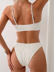 Swim Conjunto de bikini de verano para mujer de unicolor con pliegues y sexy - Blanco - Ver 2