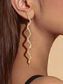 1 par de pendientes elegantes con forma de S de varios niveles con borlas de cristal y diamante de imitación, pendientes de diamante de imitación brillantes adecuados para vestidos de noche, uso versátil para el día a día - Pendientes con borlas - Ver 7