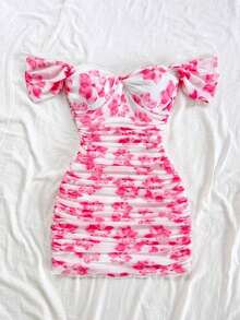 Vestido mini ajustado de punto rojo con hombros descubiertos para mujer, diseño con espalda calada, adecuado para vacaciones, citas, té de la tarde, temporada de bodas, playa, crucero, vacaciones en la ciudad, vacaciones bohemias, festivales de - Multicolor 3 - Ver 3