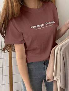 Camiseta de mujer de cuello redondo, casual de verano, con gráfico de eslogan playeras de mujer algodon - Estilo V - Ver 1