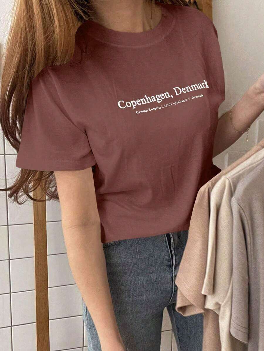 Camiseta de mujer de cuello redondo, casual de verano, con gráfico de eslogan playeras de mujer algodon - Estilo V - Ver 1