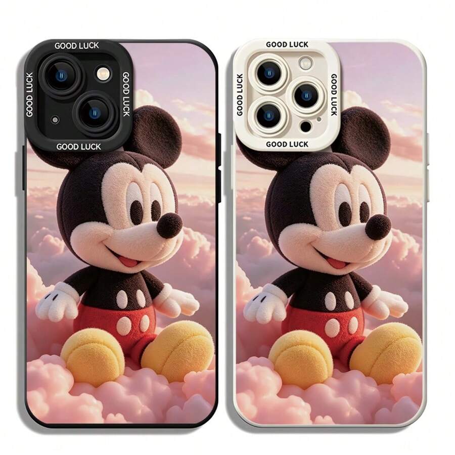 Disney Mickey Mouse Phone Case, Fluffy Cloud Protective Cover. Compatible With IPhone 17, 16, 15, 14, 13, 12, 11 Pro Series And Galaxy S22, S23, S24, S25 Models, Featuring Mickey In Plush Texture Sitting On Pink Clouds Against A Sunset Sky, Perfect For Cozy Disney Fans, Ideal For Birthdays, Holidays, Anniversaries, Graduation Gifts, Or Any Special Occasion To Surprise Family, Friends, Classmates, And Loved Ones. - Black - View 1