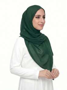 1pc Women's Solid Color Chiffon Square Scarf, Casual Scarf Suitable For Daily Use, 110*110cm,Travel Essential,Beach Towel - Green - View 5