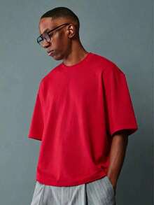 Oversized Boxy Cut Short Sleeve Jersey T Shirt Casual Crop Fit Streetwear Modern Minimalist All Season Essential Top-Comfortable Retro Cotton T-Shirt-K91 - Đỏ - Xem 13