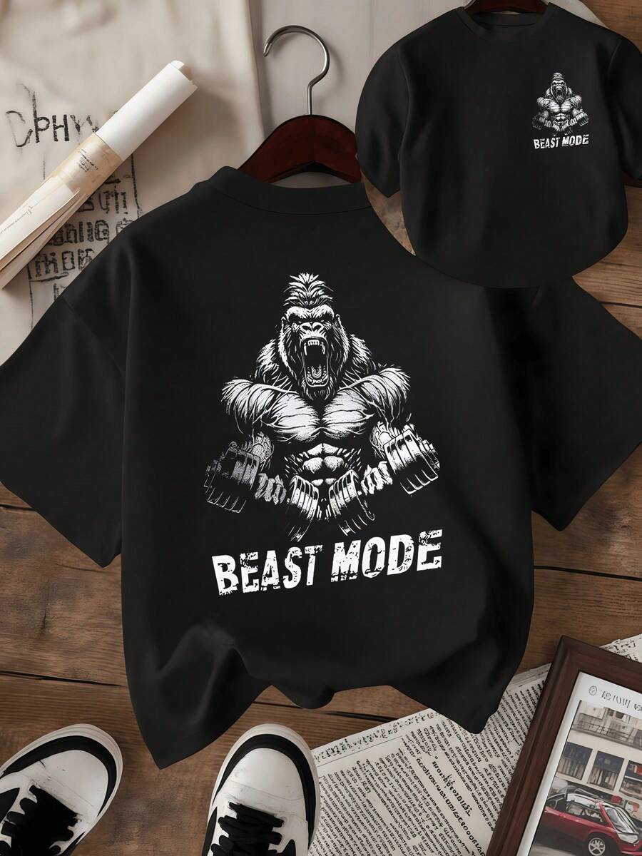 Fuerza interna representada por un poderoso gorila que ruge mostrando energía y determinación simbolizando el espíritu que no se rinde camiseta de mujer de doble cara con estampado inspirador ideal para uso casual - Negro - Ver 1