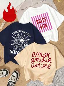 1 pieza/Set de camisetas de manga corta holgadas con estampado de temática oceánica para mujer, tops transpirables con las frases "The Sea Is Calling", "Don't Be Angry" y "Salty Soul", adecuadas para vacaciones de verano, fiestas en la playa, uso diario, perfectas para el clima cálido y reuniones informales de chicas. - Blanco - Ver 1