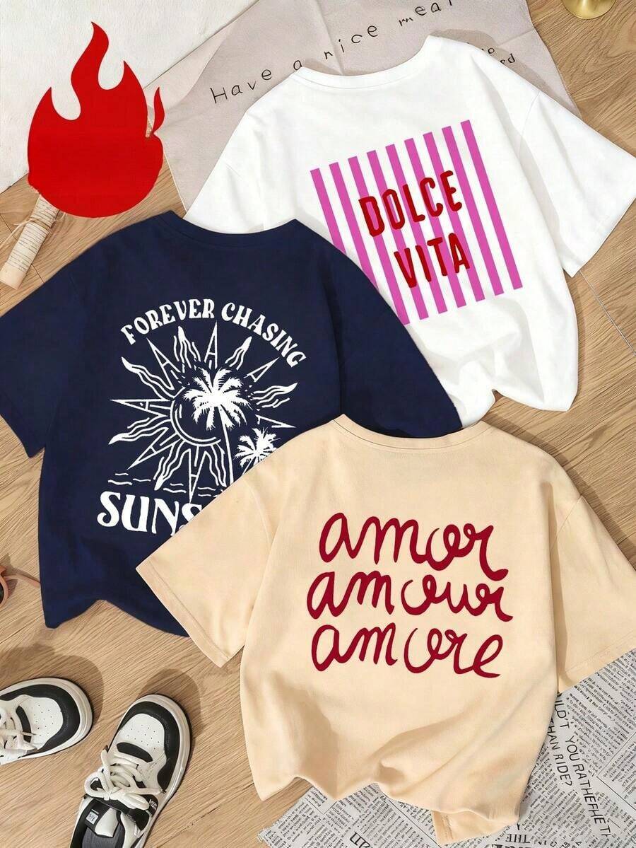 1 pieza/Set de camisetas de manga corta holgadas con estampado de temática oceánica para mujer, tops transpirables con las frases "The Sea Is Calling", "Don't Be Angry" y "Salty Soul", adecuadas para vacaciones de verano, fiestas en la playa, uso diario, perfectas para el clima cálido y reuniones informales de chicas. - Blanco - Ver 1