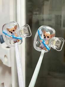 Support de brosse à dents portable avec motif mignon de Chihuahua tenant une brosse à dents bleue, ensemble combiné, couvercle de protection pour support de brosse à dents à domicile, étui de brosse à dents portable, boîte de rangement de brosse à dents de voyage, clip de protection de tête de brosse à dents portable, clip de rangement de brosse à dents, protecteur de brosse à dents anti-poussière pour la maison et les voyages, convient pour une utilisation à la maison et en voyage, clip de rangement de brosse à dents de voyage, protégez votre brosse à dents propre et prenez soin de votre santé bucco-dentaire - A - Voir 10
