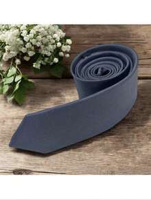 Men's Striped Tie In A Solid Color With A Quality Texture, Essential For Weddings, Business, And Formal Occasions. - Gris Oscuro - View 5