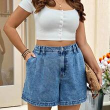 Tall CURVE Plus Size Women Summer Fall Women Clothes Back To School Y2k 2000s Style Streetwear Stockholm Style Punk Airport For Women Date Nights Women Going Outs Micro Shorts Casual Blue Denim Frayed Hem Shorts - Negro - Ver 8