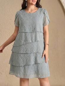 Reflora Vestido de moda con cuello redondo, mangas con volantes y estampado floral para mujer de talla grande - Multicolor - Ver 1
