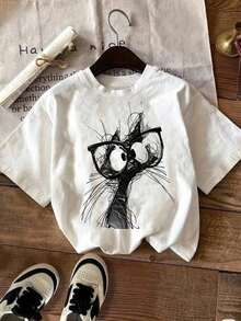 A Large-Sized Lady's Casual Round-Neck Puppy Graffiti Print Versatile Short-Sleeved T-Shirtplayeras de mujer - Blanco - Ver 10