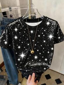 Camiseta de manga corta de cuello redondo con estampado de leopardo casual para mujer, verano - Multicolor - Ver 3