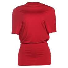 Vestido ajustado cuello redondo manga corta color liso trendy escote espalda atractivo nueva llegada - Rojo - Ver 9