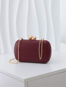 Mini sac de soirée multifonctionnel de luxe pour femme, pochette avec fermoir boule doré glamour, sac à bandoulière et sac bandoulière - Rouge foncé - Voir 4